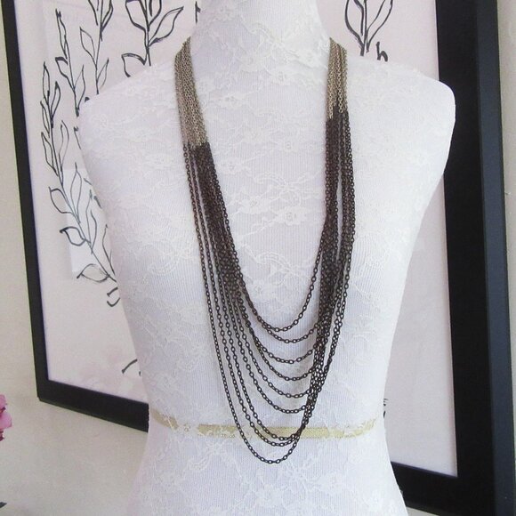 Vintage Chico's brown and gold multi chain long necklace - Picture 1 of 6